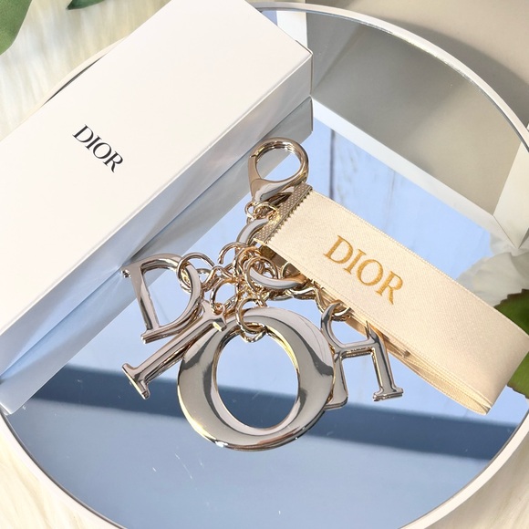 Dior Gold and Cream Ribbon Keychain - Picture 1 of 4
